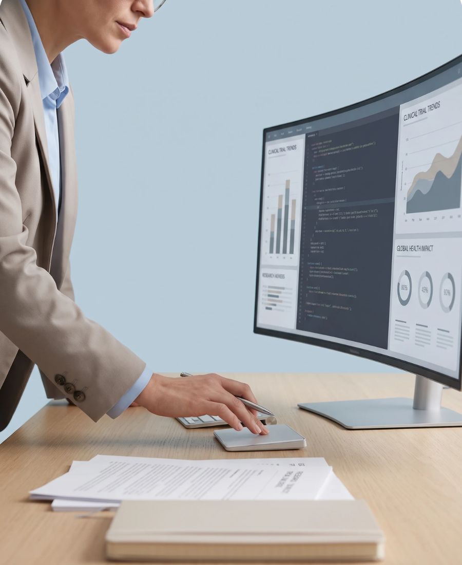 Analyst reviewing business and performance data